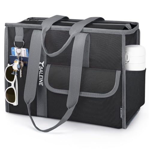BALEINE Utility Tote Bag for Women with Zipper, Teacher Nurse Work Bag | Detachable Reinforced Bottom, Water Resistant Oxford, Multiple Organized Pockets, Foldable Lightweight for Travel Shopping - color: Black/Gray, size: Medium