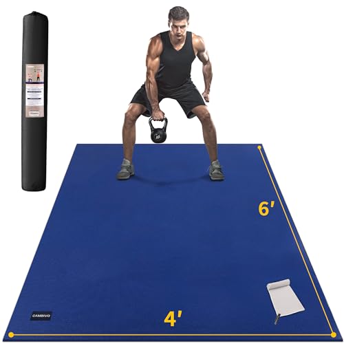 CAMBIVO 8'x6'/7'x5'/6'x4' Large Exercise Mat Workout Mat for Home Gym, 7mm - color: 6'*4' Navy Blue