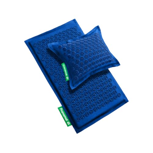 Pranamat Acupressure Large Mat and Pillow Set, Premium Acupressure Therapy for Pain Relief and Relaxation, Handcrafted in Europe with Sustainable and Natural Materials (Monaco Blue) - color: Monaco Blue