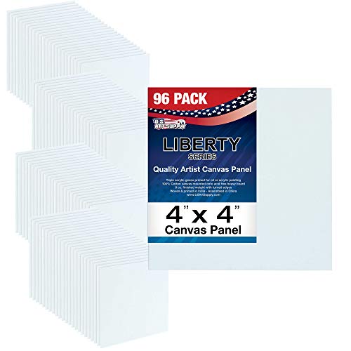 U.S. Art Supply 4 X 4 Inch Art Canvas Board Panels 96 Pack - 8 Ounce Heavyweight Cotton Acid Free Canvases for Painting Acrylics and Watercolor (1 Case of 96 Single Canvas Painting Panels) - size: 4" x 4"