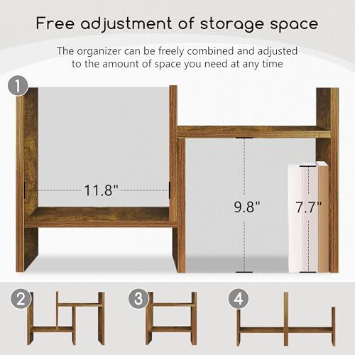 Jerry & Maggie Desktop Organizer Office Storage Rack Adjustable Wood Display Shelf Free Style Double H, Multi-Functional Mini Bookshelf for Desk Natural Stand (Natural Wood Tone) - color: Natural Wood Tone