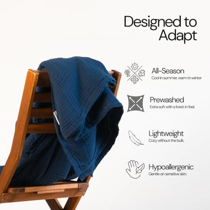 Salt Earth 100% Cotton Gauze 80"X90" Queen 4 Layered Blanket- Dress Blue | Premium Muslin Blanket for Couch,Bed,Living,Summer Lightweight, All Seasons Blankets & Throws, Boho,Travel & Skin Friendly - color: Dress Blue, size: 80"X90" Queen