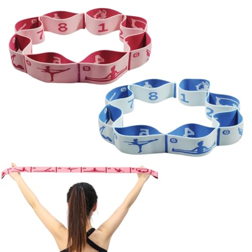 Elastic Yoga Stretching Strap with Loops, CEILIWEN Stretch Straps for Physical Therapy, Pilates Stretch Band, Elastic Exercise Bands, Leg Stretching Strap, Stretch Resistance Bands for Exercise - color: 8 Loops - Blue & Pink