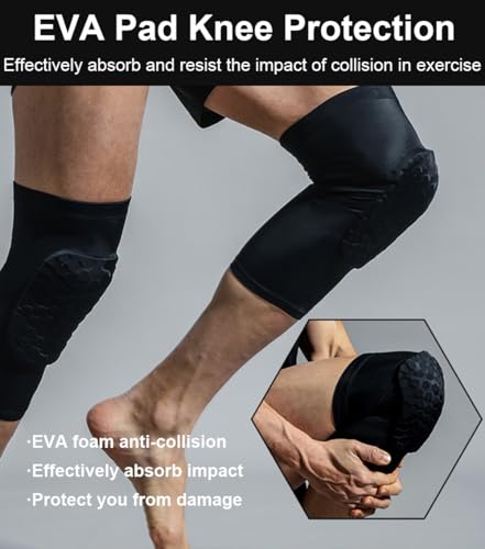 SUJAYU 2 Pack Knee Compression Sleeves Men Women, EVA Honeycomb Light Compression Leg Sleeves, Wrestling Knee Sleeve Volleyball Knee Sleeve Basketball knee Sleeve (Black, X-Large) - color: Black, size: X-Large
