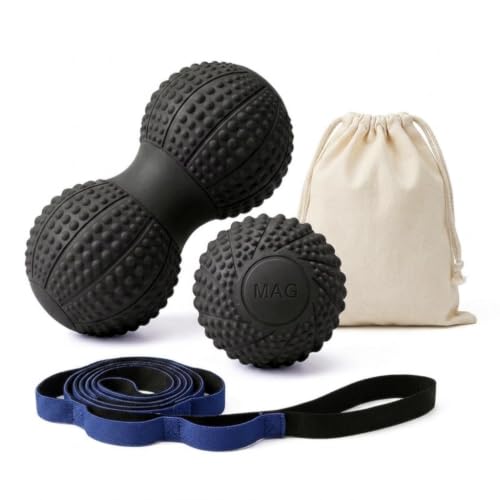 Peanut Massage Ball and Single Ball Set for Myofascial Release, Deep Tissue, Muscle Recovery (Black) - color: Black