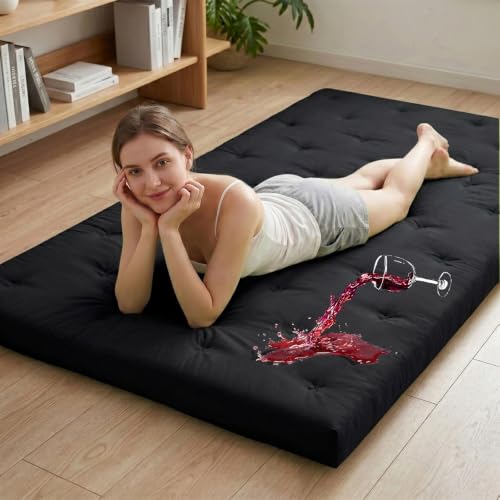 Syrinx Water Resistant Japanese Floor Mattress Futon, Full Size 75"x54" | 4 Inch Thick Foldable Tatami Mat Sleeping Pad for Dormitory Guest Room Camping - color: Black, size: Full(75"L x 54"W x 4"Th)