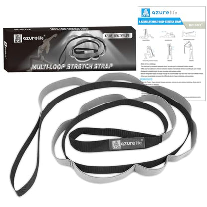 A AZURELIFE Half-Elastic Stretch Straps with 11 Loops, Stretching Strap for Physical Therapy, Multi-Loop Yoga Strap Fitness Exercise Strap for Yoga, Pilates, Dance, Flexibility&Exercise - color: Half Elastic-Gray