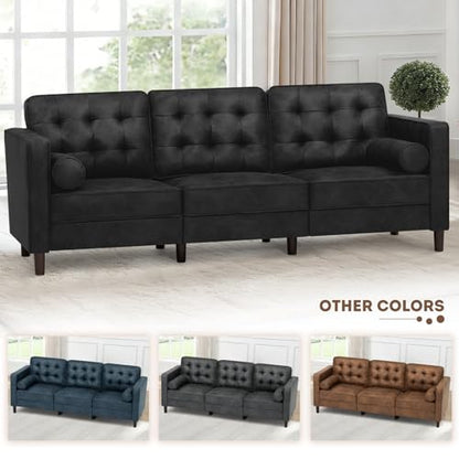 84 Inches Suede Leather Couch with Bolster Pillows, Black - color: Black, size: 84" Sofa