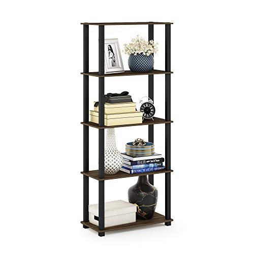 Furinno TURN-S-TUBE Book Shelf, 5-Tier Toolless Storage Shelves with Square Tubes, Shelving Unit for Organization and Storage for Living Room, Home Office, Columbia Walnut - color: Columbia Walnut/Black, size: 5-Tier Square Tube