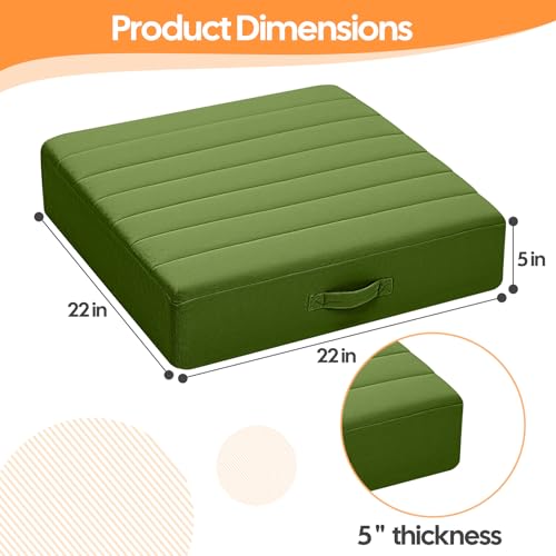 MeMoreCool Square Floor Pillows for Adults Kids, 2 Sets Large Green Cushion | 2 pack washable tufted floor cushions, 5 inch thick foam seats for yoga and family room - color: Forest Green, size: 22 Inch