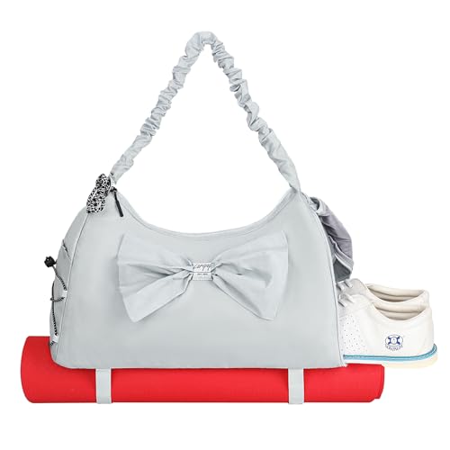 LARIPOP Yoga Bag for Women, Gym Duffel Bag with Shoe Compartment, Wet Dry Separate Pocket, Adjustable Yoga Mat Holder, Travel Weekender Carry On Overnight Bag - color: Grey