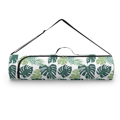 Yoga Mat Bag for Women & Men Full-Zip Yoga Mat Carrier Bag for Class Workout Park with Adjustable Strap - color: Green Palm Leaf