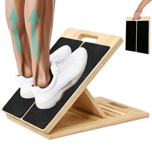 Calf Stretching Slant Board, 5 Adjustable Angles Wooden 350 LBS Non-Slip Portable Therapy Foot Stretcher with Training Poster, Relief Plantar Fasciitis, Achilles, Leg Heel Ankle Pain