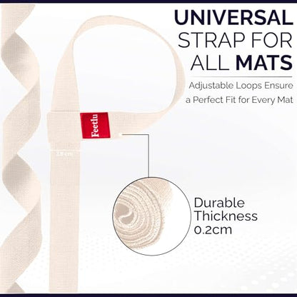 Yoga Mat Straps 2 in 1 - Cotton - Adjustable anti-slip straps for yoga, pilates, stretching, for carrying mats - color: Beige