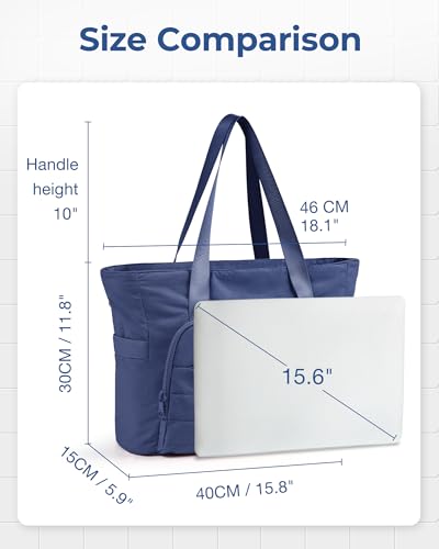 BAGSMART Tote Bag for Women, Lightweight Tote Bag with Yoga Mat Strap, Quilted Shoulder Bag Handbag for Daily, Work, Gym - color: Navy Blue