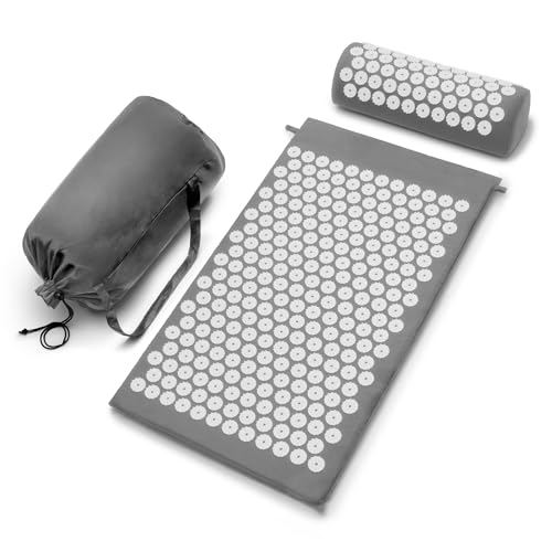 Sivan Acupressure Mat & Pillow Set for Back & Neck (Large, Gray/White) - color: Gray/White, size: Large