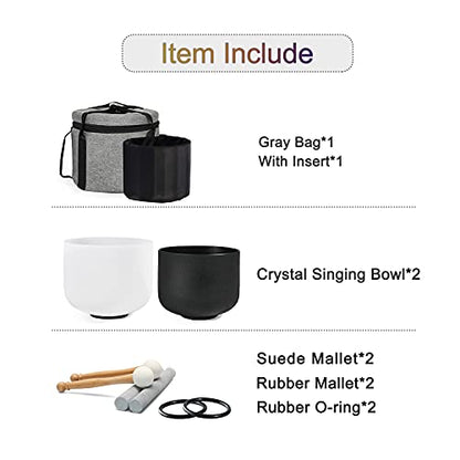 Couple of 2 PCS Yin and Yang Crystal Singing Bowl Set 8 Inch Black and 10 Inch White Mutual Attraction Bowls - size: 8"A 10"F