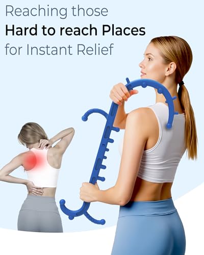 Back and Neck Massager for Pain Relief Deep Tissue, Upgraded Full Body Trigger Point Cane Massage Tools, Massage Stick Pressure Point Hook, Muscle Knot Remover Tool (Blue) - color: Blue