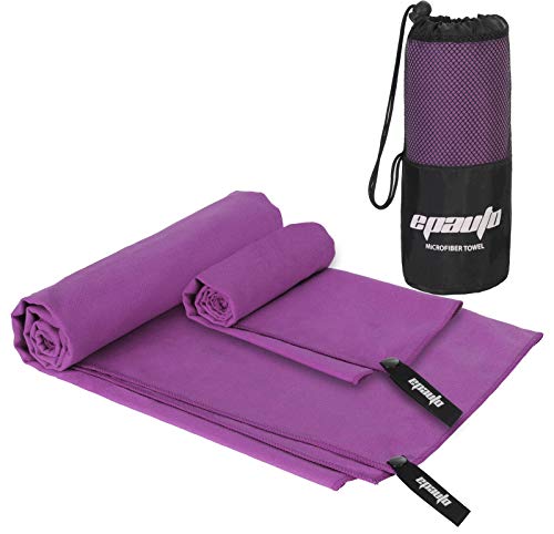 EPAuto 2-Pack Microfiber Quick Dry Travel Towel Set, Purple - color: Purple