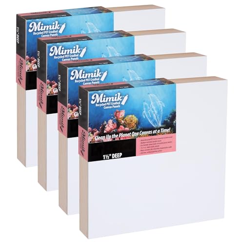 Creative Mark Mimik Recycled PET Cradled Canvas Panel 1-1/2" Depth- 12x12" Pack of 4 - Medium-Textured Painting Board for Eco-Conscious Artists, 14.11 oz Triple-Acrylic-Primed Weight - size: 12x12" Pack of 4