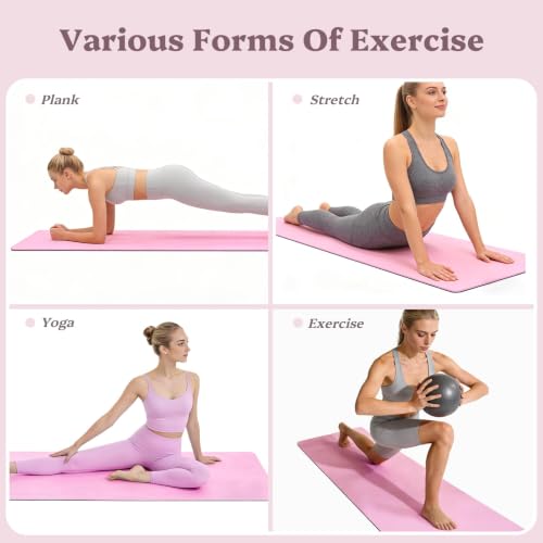 Yoga Mat Non Slip, Pilates Fitness Mats, 72" x 24" Extra Width ＆ Thick, Anti-Tear Exercise Mat with Carrying Strap, Workout Mats for Stretching,Yoga Studio,Gym or Home Workouts - color: Pink, size: 0.32"
