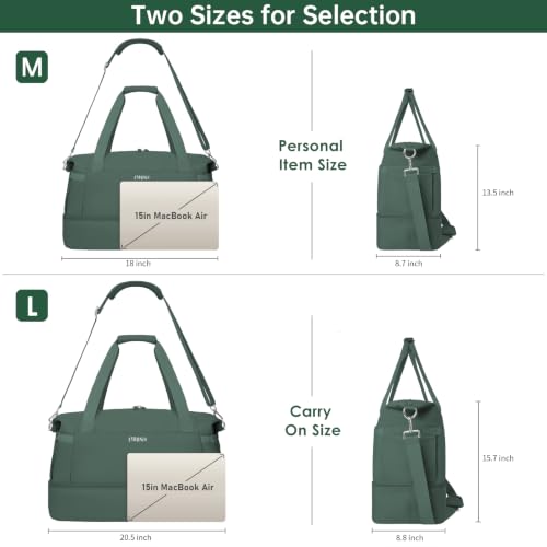 Gym Bag for Women, 45L Carry On Travel Duffel Bag with Shoes Compartment - color: Dark Green, size: Large