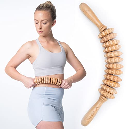 Body Back Wooden Curved Therapy Roller, Massage Tool for Muscle Pain Relief - size: Curved