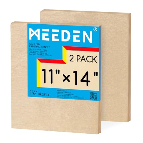 MEEDEN Unfinished Wood Canvas Board:11x14 Canvas Panel Pack of 2 | 1-1/2" Deep Wooden Panel Board, Blank Cradled Wood Art Board for Painting - Rectangle - size: 11x14/2 Pcs