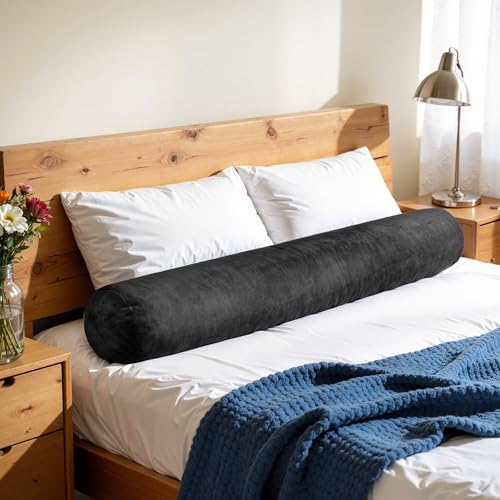 SyMax 7.8"x47" Body Pillow for Adults, Long Round Body Pillow for Adults, Bolster w/Removable Polyester Cover, Headboard Gap Filler Pillow, Black - color: Black, size: 47.1 inch