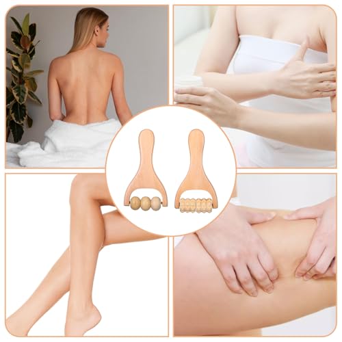 2Pcs Wooden Massage Roller Handheld Bead Massage Tool for Legs Body Feet Muscle Roller Stick
