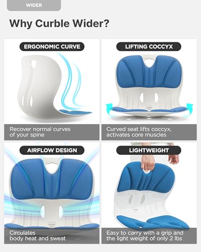 curble Wider – Ergonomic Desk Chair Seat Cushion, Everyday Passive Posture Trainer for Work from Home, Office & Car, Breathable Lumbar Support - color: Blue