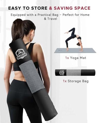 HAPBEAR Large Yoga Mat - 72"x36" Extra Wide Exercise Mat - 1/4" Thick Dual Color PVC | Anti-Slip Surface & High Cushioning - Ideal for Yoga, Pilates & Home Workouts - Bonus Mesh Bag - color: Gray/Black