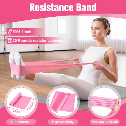 Ballet Practice Kit - Turning Board, Stretching Strap & Resistance Band to Improve Turns, Balance, Spinning for Dance - color: PINK