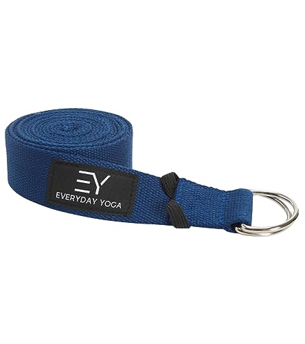 Everyday Yoga Strap with Metal D-Ring Athletic Stretching, 6ft/8ft/10ft | Durable Stretching Strap, Flexibility Training, Exercise & Fitness For Yoga, Pilates, Physical Therapy, Gym, Unisex-Adult - color: True Navy, size: 8 Foot