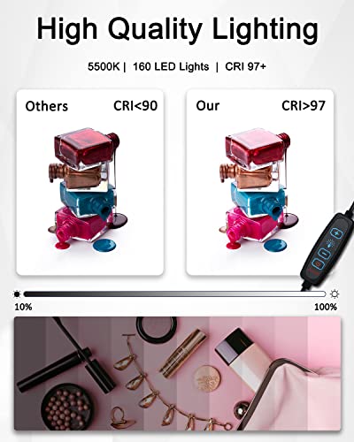 Light Box Photography, 16x16 Inch Photo Light Box with 160 Dimmable LED Lights (CRI 97+), 6 PVC & 2 Paper Backdrops, Portable Studio Box for Product Photography: Jewelry, Food, Shoes - size: 16*16 inch