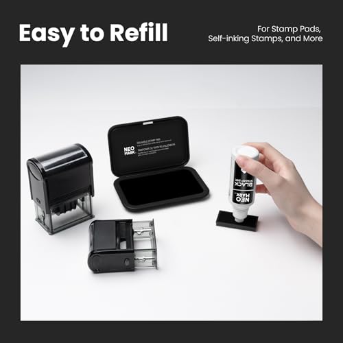 Premium Stamp Ink, Quick-Drying & AP-Certified Non-Toxic Refill Ink for Self-Inking Stamps, Date Stamps and Stamp Pads (Black, 2oz) (Pack of 2) - color: Black, size: 2 fl oz (Pack of 2)