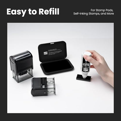 Premium Stamp Ink, Quick-Drying & AP-Certified Non-Toxic Refill Ink for Self-Inking Stamps, Date Stamps and Stamp Pads (Black, 2oz) (Pack of 2) - color: Black, size: 2 fl oz (Pack of 2)