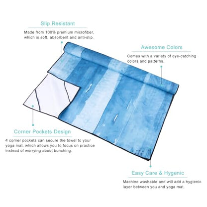 QiyI Hot Yoga Towel with Grip Dots, Non Slip, 70"x26", Blue Tie Dye - color: Blue Tie Dye, size: 70"x26"