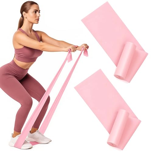 Resistance Bands, Non-Latex Elastic Exercise Bands for Upper and Lower Body, Strength Training Without Weights, Ideal for Physical Therapy, Pilates, Rehab, Home Fitness, Beginners - color: Pink
