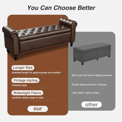 FiveWillowise 55” Bedroom Bench,End of Bed Bench with Storage,Chocolate - color: Chocolate, size: 55-inch