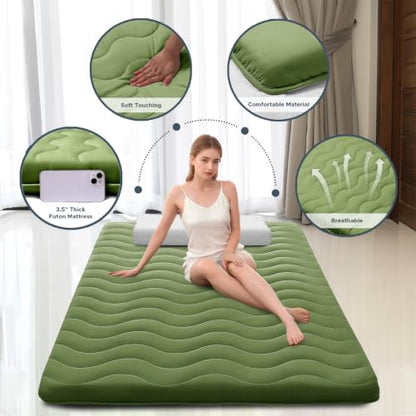 SCHNAUZER HOME Japanese Floor Mattress Futon Mattress Twin 3.5" Thick Green - color: Green, size: Twin( 80 x 39 )