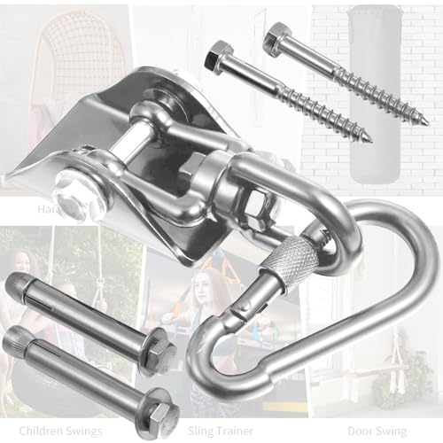 Swing Hanger for Wooden & Concrete Swing Set, 2000LB Capacity Hammock Hanger 360°Rotate Stainless Steel Swing Hammock Hanging Kit Hardware, Heavy Duty Swing Brackets for Porch Playground Yoga-2 Packs