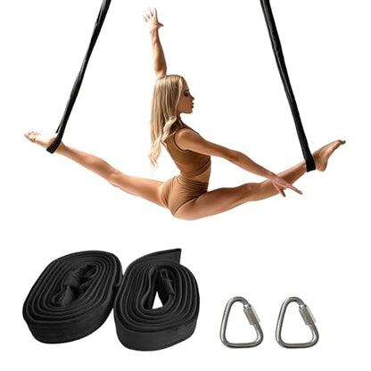 PRIOR FITNESS Aerial Loops Set,SGS Certified,9ft Yoga Straps Trapeze 2pcs - color: black