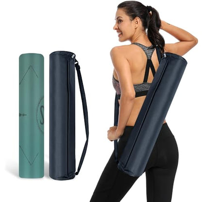 Natural Rubber Yoga Mat - Non Slip Non Toxic - 5mm Thick Yoga Mat for Hot Yoga/Pilates - Extra Large 26.8’’ with Alignment Guide - Sweat Proof - with Carrying Bag - color: Forest Green