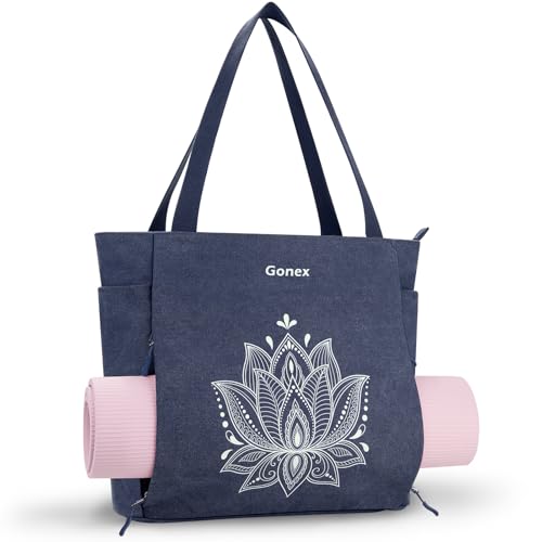 Gonex Yoga Mat Bag with Zipper Mat Carrier Canvas Gym Tote | Durable Canvas, Zipper Closures Prevent Slipping, Quick Access, Bottle Holder, Fits Yoga Blocks, Gym & Travel Use - color: Blue, size: Large(17.7×6.1×15.3inch)