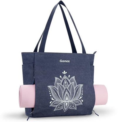 Gonex Yoga Mat Bag with Zipper Mat Carrier Canvas Gym Tote | Durable Canvas, Zipper Closures Prevent Slipping, Quick Access, Bottle Holder, Fits Yoga Blocks, Gym & Travel Use - color: Blue, size: Large(17.7×6.1×15.3inch)