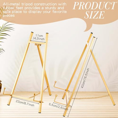 Leinuosen 2 Pcs Metal Easel Stand 16.5" H x 8.7" W x 4.3" D Table Top Easel Stand for Display Tripod Art Picture Mirror Modern Plate Holder for Display Book Photo Wedding Sign (Gold) - color: Gold