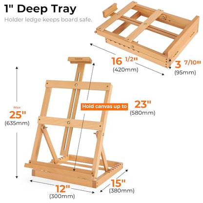VISWIN Heavy-Duty Table Top Easel for Painting, Adjustable Beech Wood Tabletop Easel, Hold Canvas up to 23”, Portable Art Desktop Easel Stand for Adults, Artists, Beginners – Natural - color: Natural