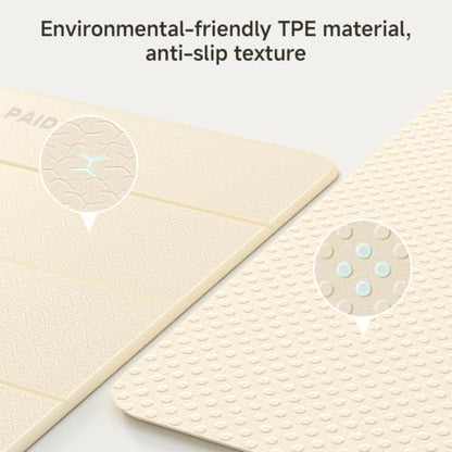 PAIDU Foldable Yoga Mat 10mm Thick, 75"x26" Non-Slip Fitness Exercise Mat - color: Beige