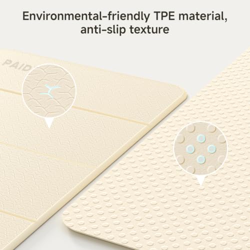 PAIDU Foldable Yoga Mat 10mm Thick, 75"x26" Non-Slip Fitness Exercise Mat - color: Beige